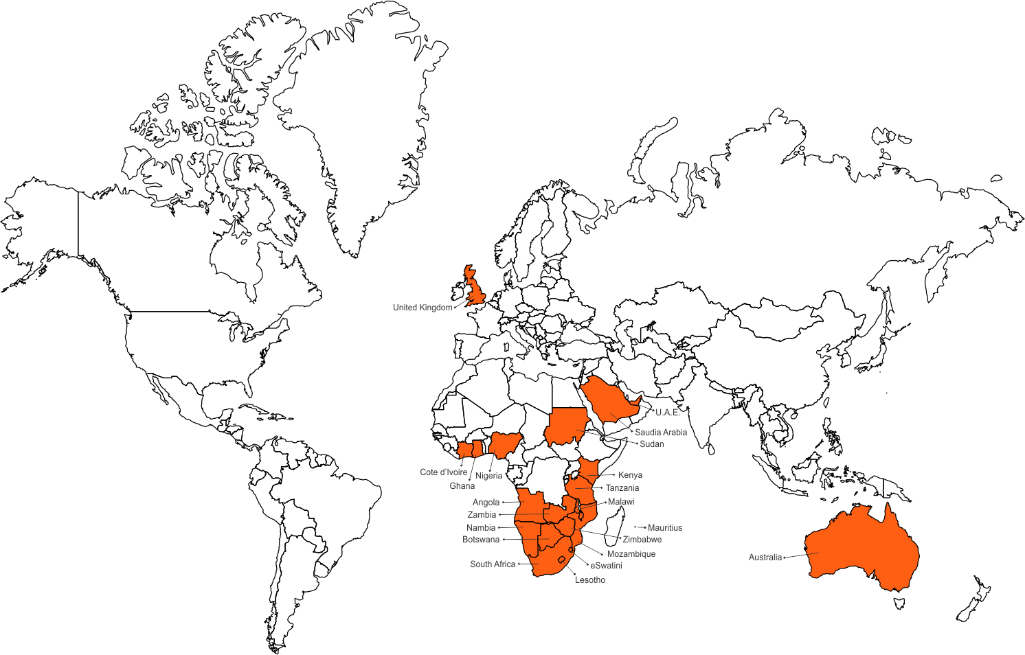 World Map of work completed
